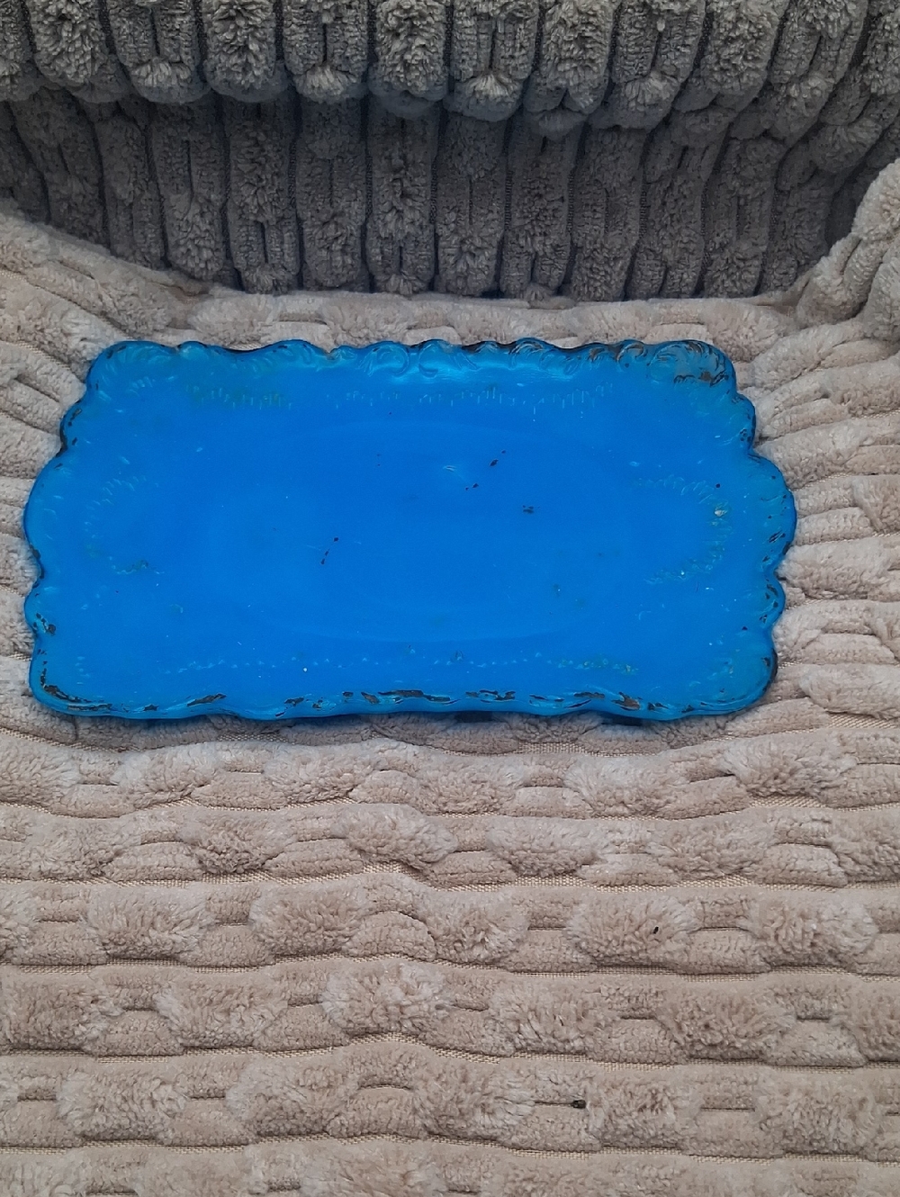 Antique Opaque Turquoise Blue Milk Glass Trinket Tray by Dithridge & Company